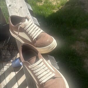 Rick Owens Brown and White Low-Top Sneakers